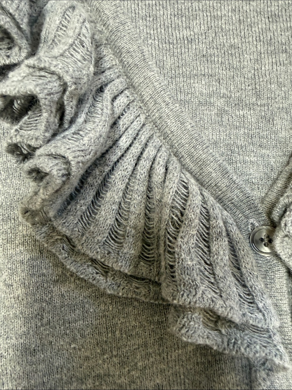 Talbots Gray Ruffle V-Neck Cardigan - Picture 10 of 12